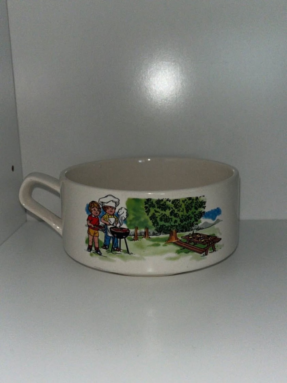 Vintage Ceramic Soup Bowl with bbq scene